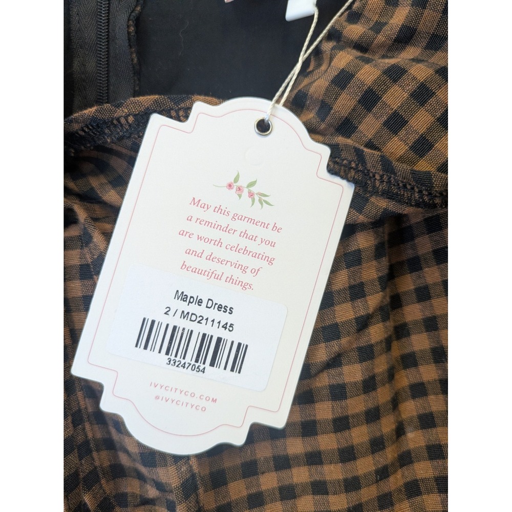 Ivy City Co Maple Women's Brown Gingham Check Midi Dress Size 2 NWT - Picture 10 of 14